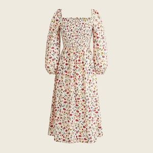 Smocked puff-sleeve dress in vintage floral